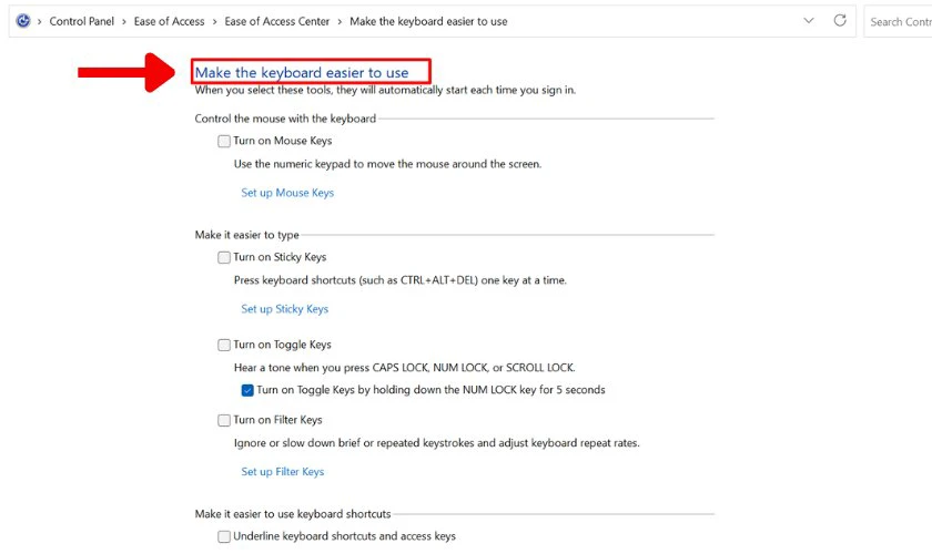 Mở khóa bàn phím laptop DELL bằng Control Panel nhanh nhất