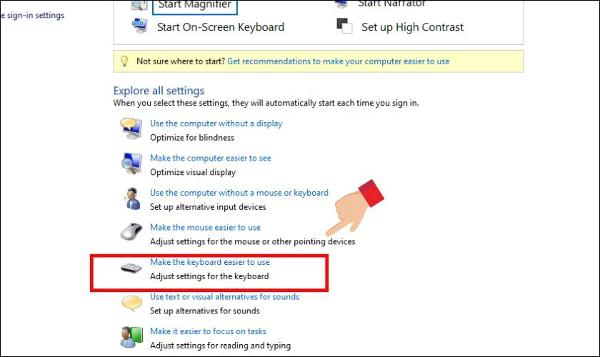 Kéo xuống và chọn mục Make the keyboard easier to use