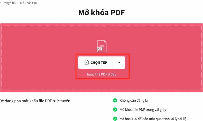 Cách mở khóa file PDF có mật khẩu bằng Small PDF