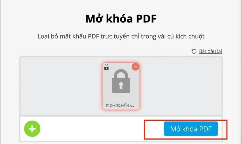 Chọn Mở khóa PDF và thực hiện nhập mật khẩu của file