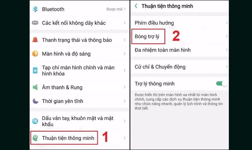 Click chọn Bóng trợ lý trong Thuận tiện thông minh