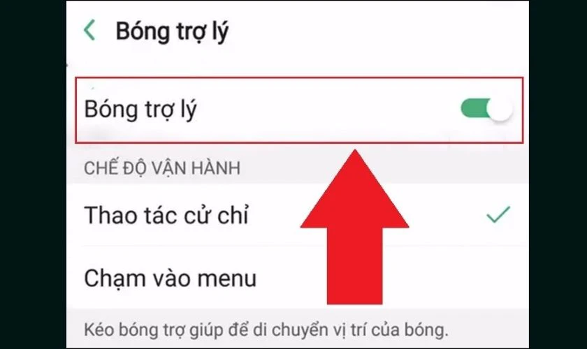 Kéo nút gạt sang phải để kích hoạt Bóng trợ lý