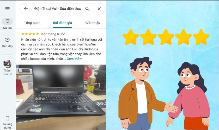 Cửa hàng có đánh giá tốt trên Google Maps và mạng xã hội