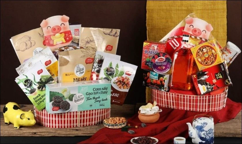 Giỏ quà Tết là lựa chọn lý tưởng để tặng bố mẹ vợ