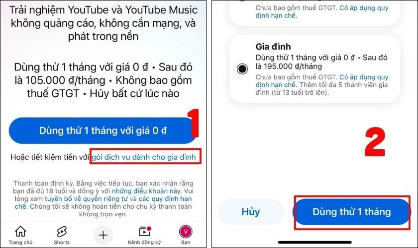 Nhấn Xác nhận hoặc bấm chọn Dùng thử 01 tháng