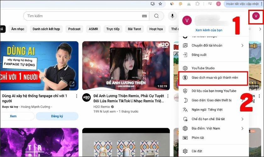 Mua YouTube Premium trên website