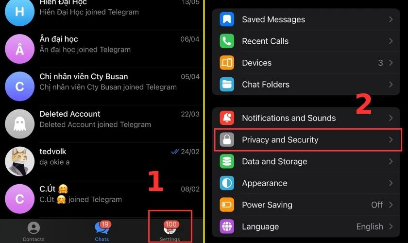 Cách ẩn số điện thoại trên Telegram trên iOS