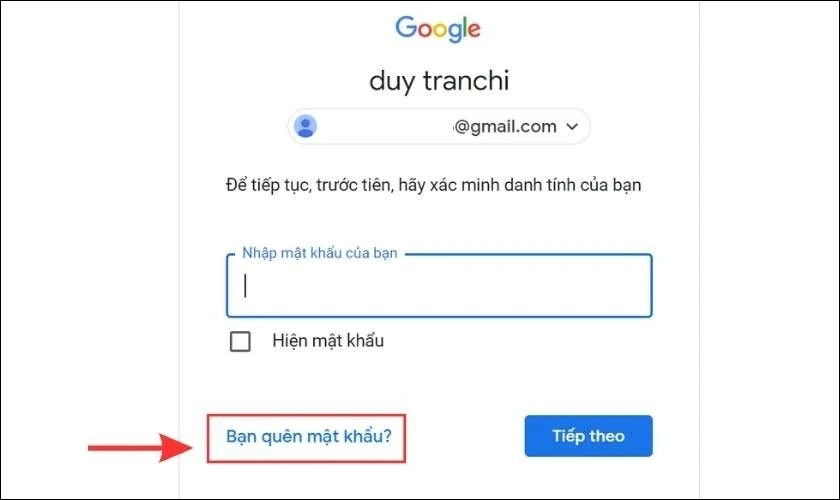 Đổi mật khẩu Google khi quên mật khẩu