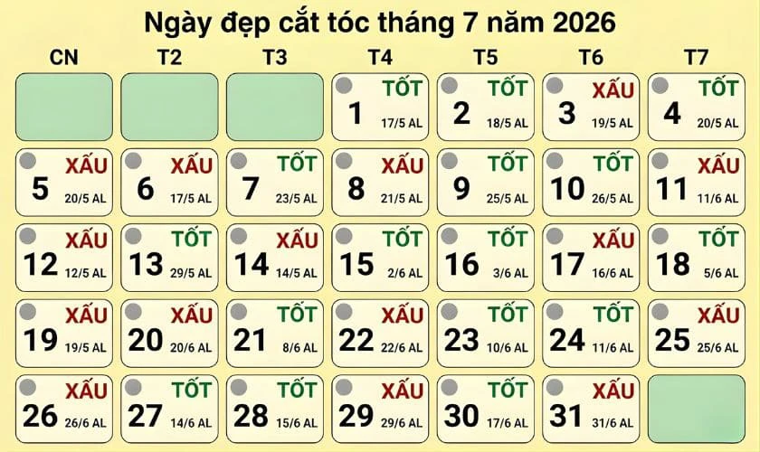 Ngày cắt tóc tháng 7 2026 thu hút tài lộc, may mắn