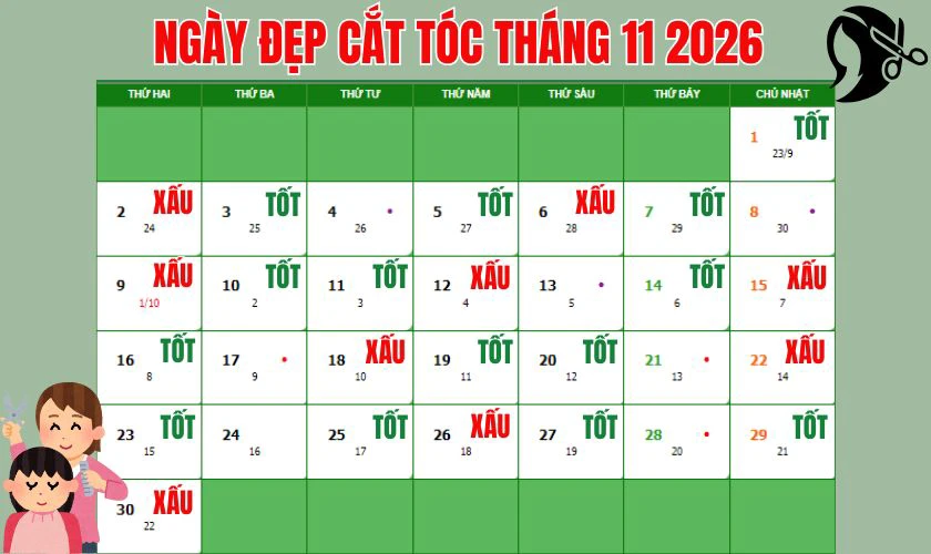 Ngày đẹp cắt tóc tháng 11 2026 thu hút tài lộc, may mắn