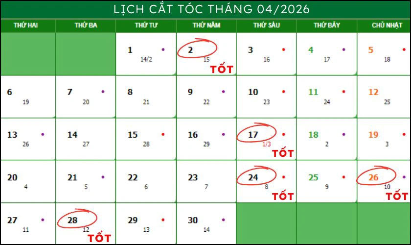 Ngày Đẹp Cắt Tóc Tháng 4 Năm 2026 Thu Hút Tài Lộc, May Mắn