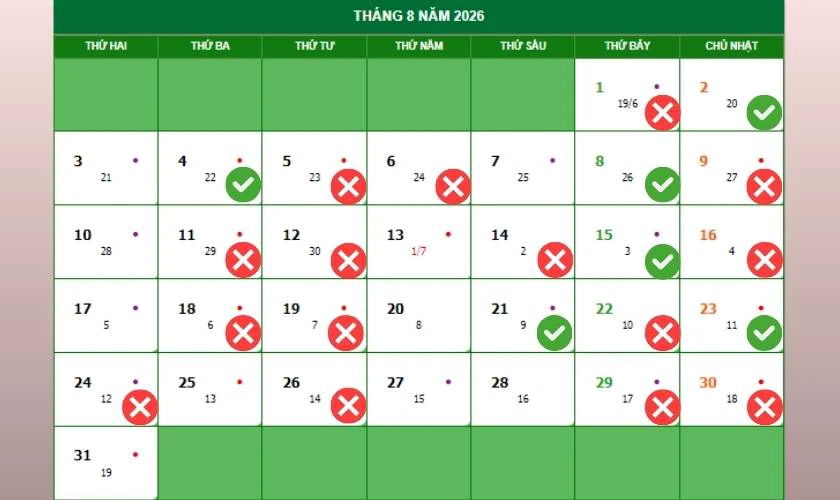 Ngày tốt cắt tóc tháng 8 2026