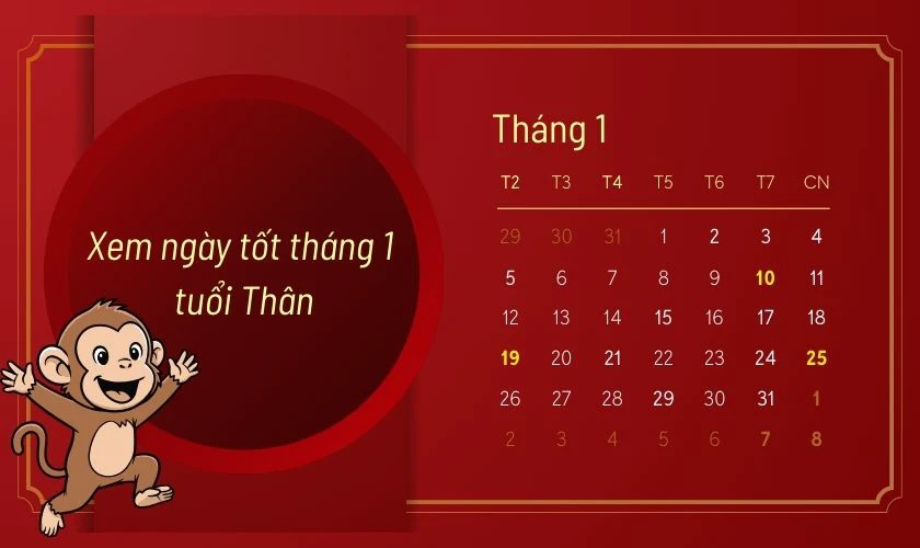 Xem ngày tốt tháng 1 năm 2026 tuổi Thân
