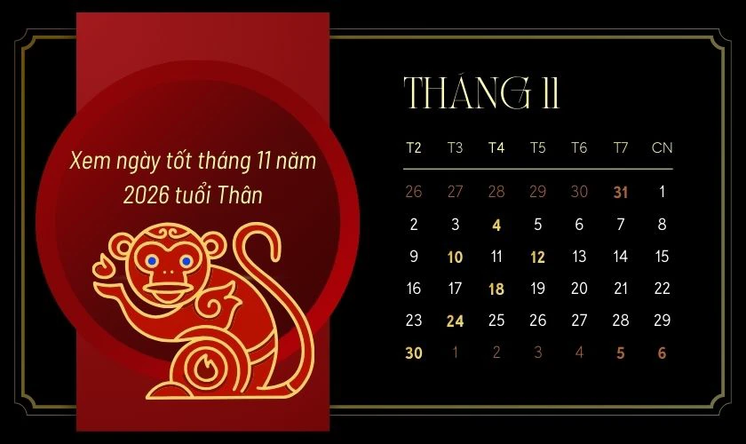 Xem ngày tốt tháng 11 năm 2026 tuổi Thân