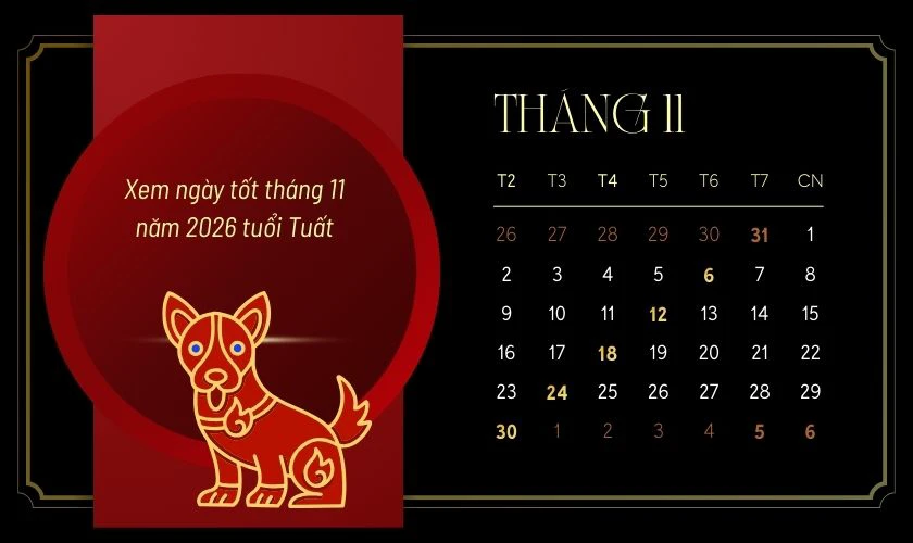 Xem ngày tốt tháng 11 năm 2026 tuổi Tuất
