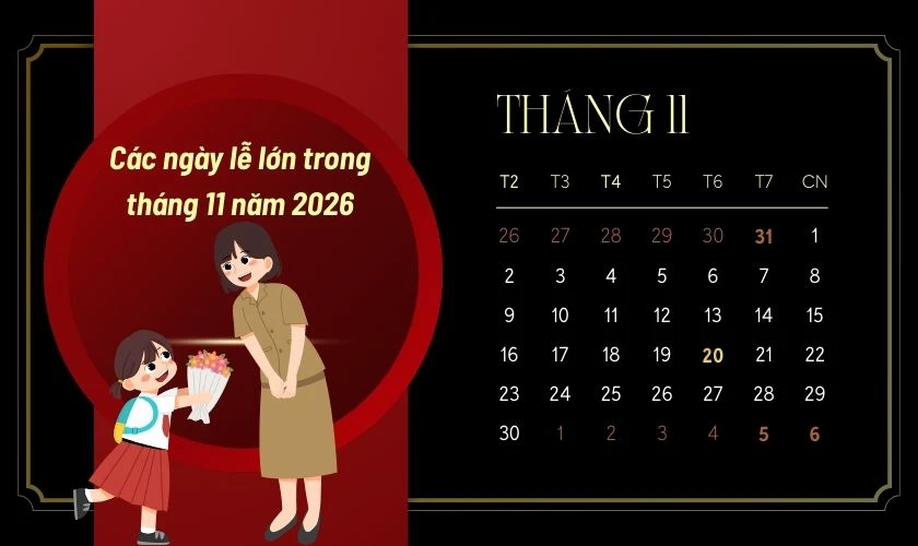 Các ngày lễ lớn trong tháng 11 năm 2026