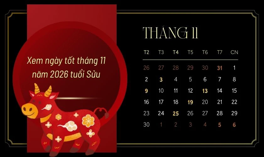 Xem ngày tốt tháng 11 năm 2026 tuổi Sửu