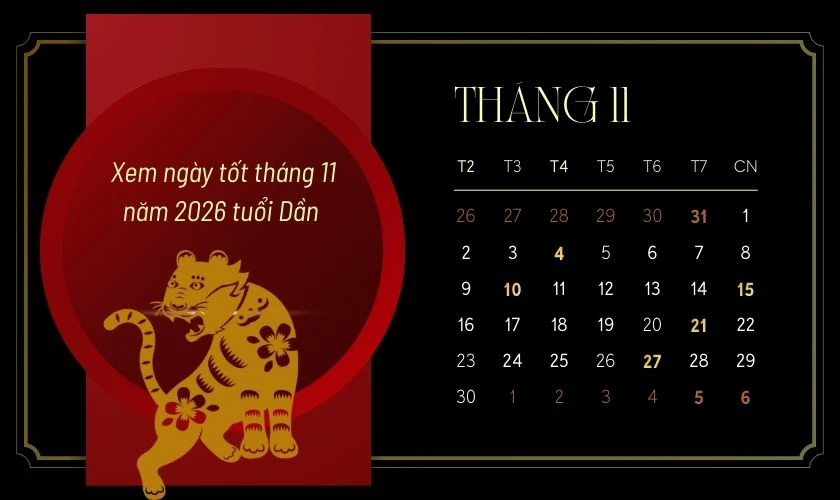 Xem ngày tốt tháng 11 năm 2026 tuổi Dần
