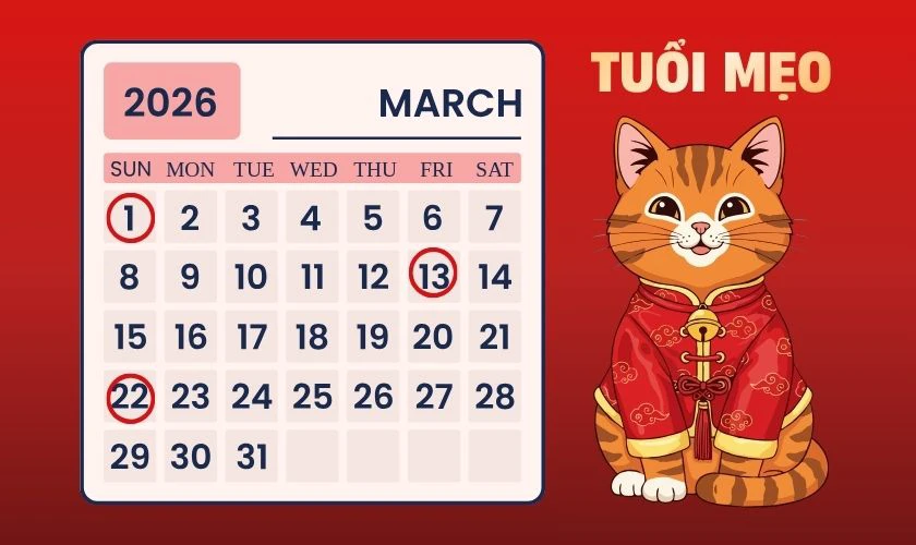 Xem ngày tốt tháng 3/2026 tuổi Mẹo