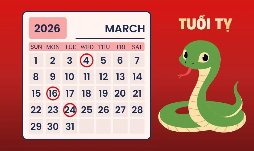 Xem ngày tốt tháng 3/2026 tuổi Tỵ