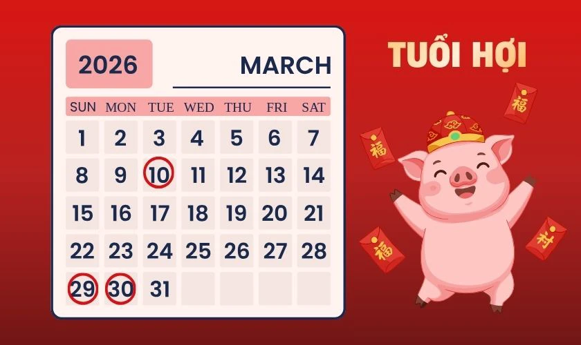 Xem ngày tốt tháng 3 năm 2026 tuổi Hợi