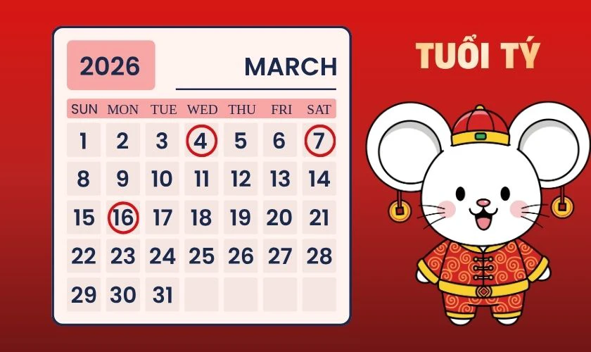 Xem ngày tốt tháng 3 năm 2026 tuổi Tý