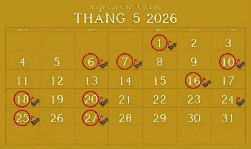 Xem ngày tốt tháng 5 năm 2026 tuổi Dậu