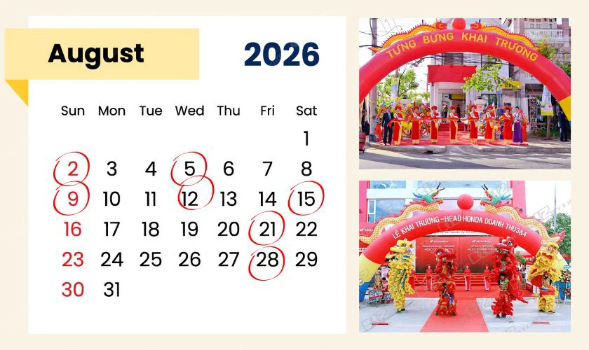 Ngày tốt khai trương tháng 8 năm 2026