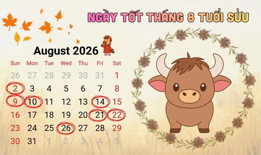 Xem ngày tốt tháng 8/2026 tuổi Sửu
