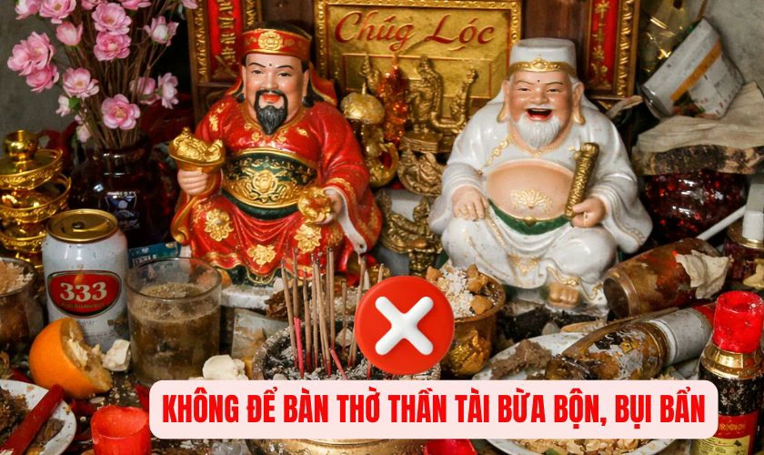 Không để bàn thờ Thần Tài bừa bộn, bụi bẩn