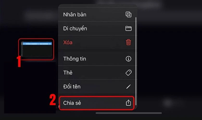 Nhấn giữ đoạn âm thanh vừa tạo, chọn Chia sẻ