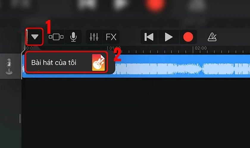 Nhấn vào biểu tượng tam giác ngược, chọn Bài hát của tôi