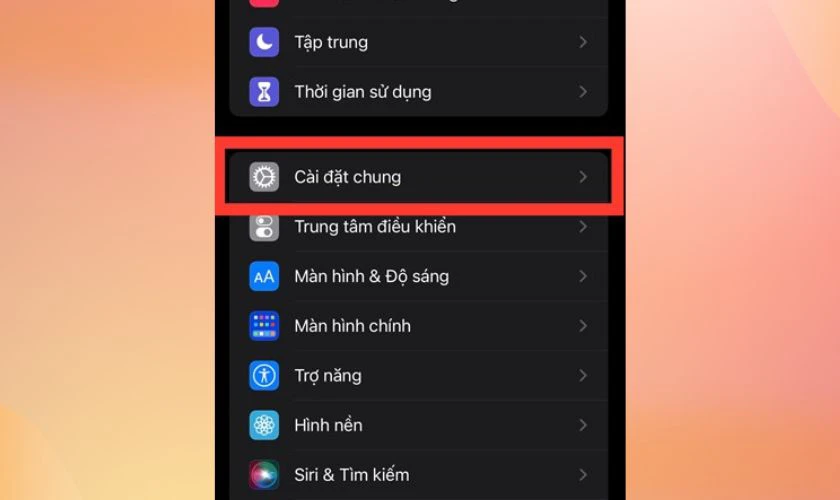 Vào Cài đặt, chọn tiếp Cài đặt chung