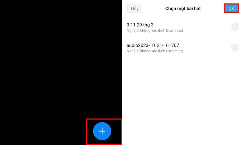 Nếu muốn dùng nhạc riêng bạn hãy chọn biểu tượng Dấu cộng ở góc dưới cùng màn hình