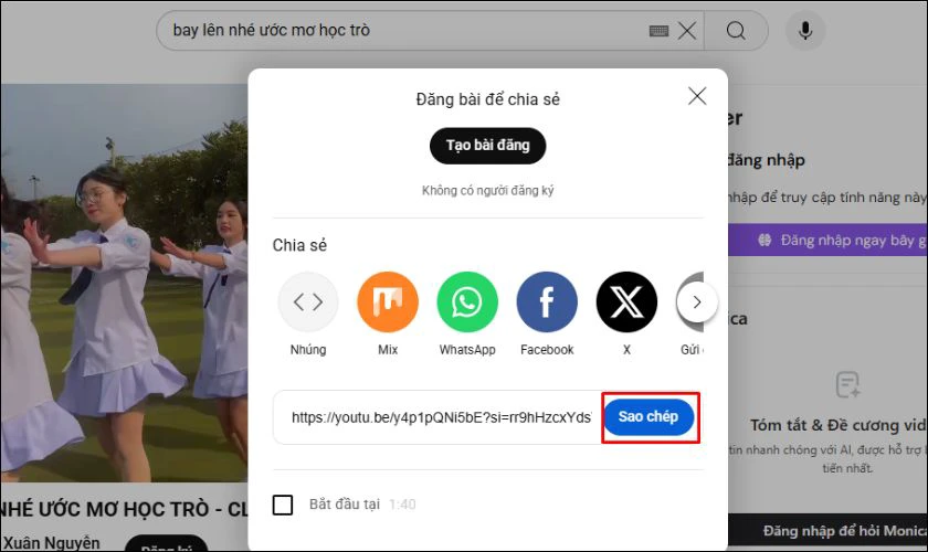 Sao chép đường link bài nhạc khai giảng