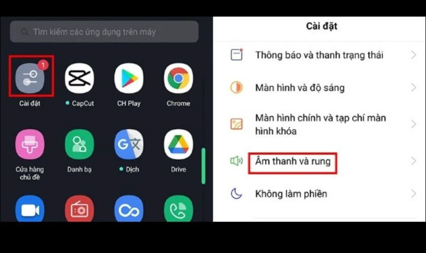 Vào Cài đặt chọn Âm thanh và rung