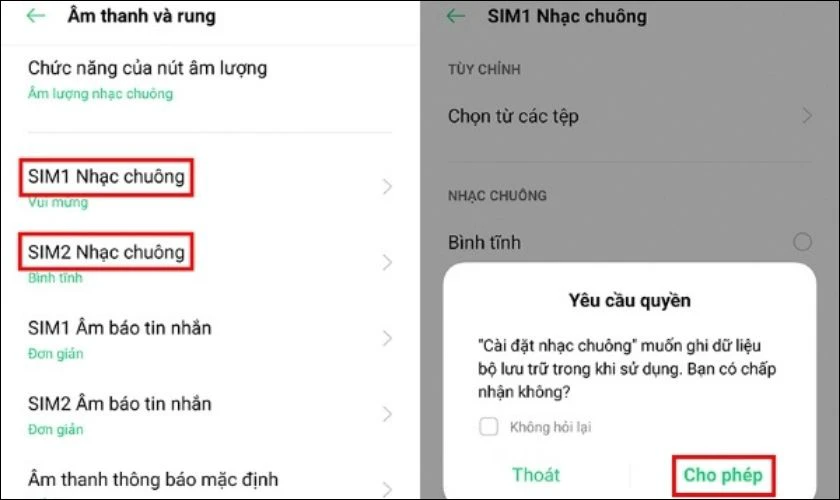 Tìm và chọn mục Nhạc chuông và cấp phép truy cập