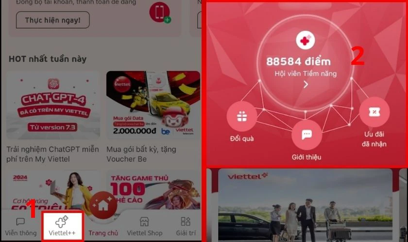 Mở ứng dụng My Viettel để kiểm tra số điểm