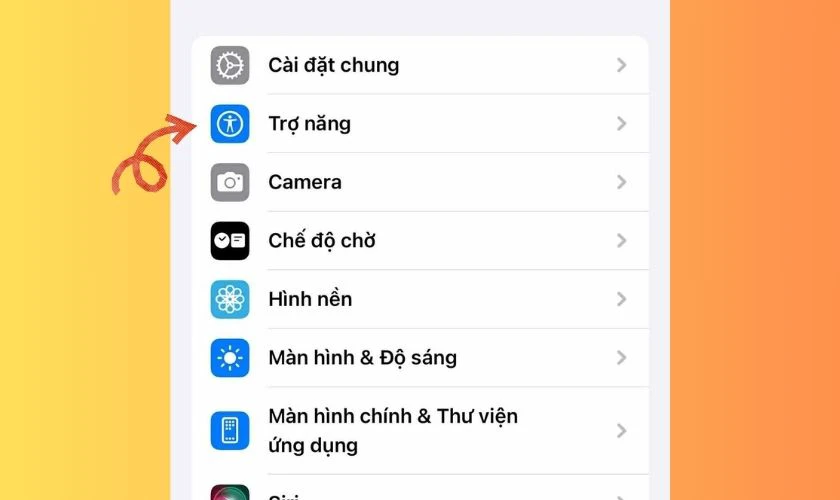 Tìm và chọn mục Trợ năng