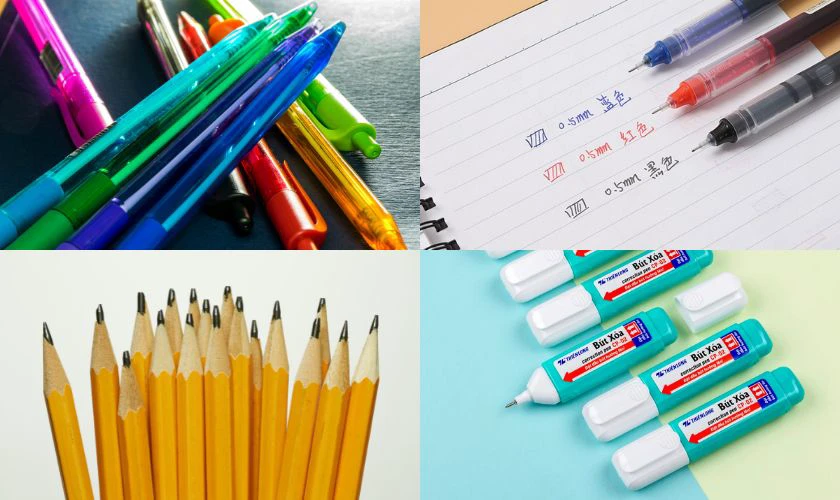 Bút viết: bút bi, bút mực, bút chì, bút xóa