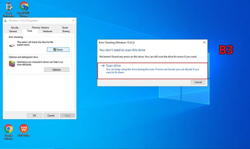 Scan drive để bắt đầu quá trình kiểm tra ổ đĩa