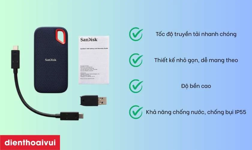 Ưu điểm nổi bật của ổ cứng di động SSD Sandisk E61 Extreme V2 500GB USB 3.2