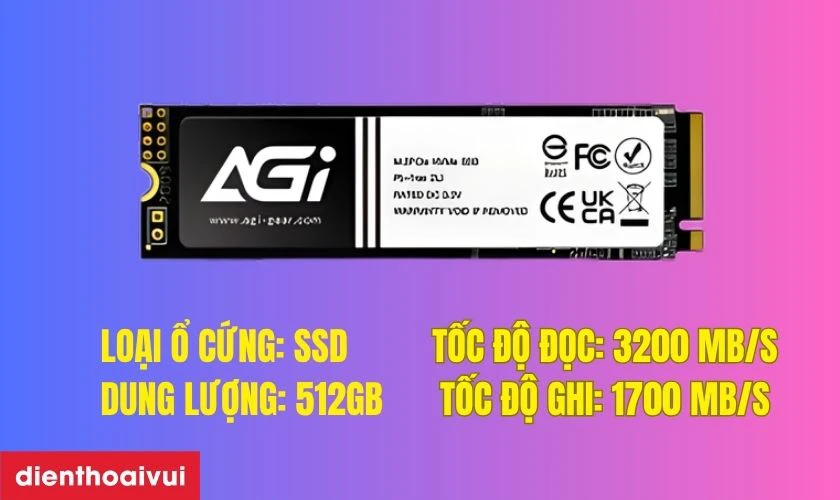 Th&ocirc;ng số kỹ thuật của ổ cứng SSD AGI AI298 M2 NVME PCIE GEN 3 512GB