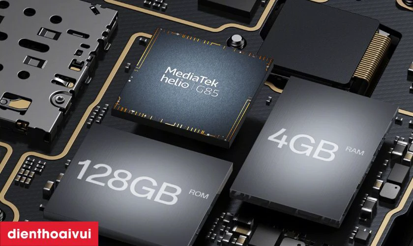 Chip Helio G85, RAM 4GB v&agrave; ROM 128GB, xử l&yacute; ổn định t&aacute;c vụ
