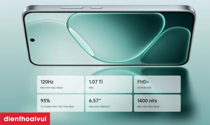 Màn hình AMOLED 120Hz, độ sáng cao đến ~1400 nits