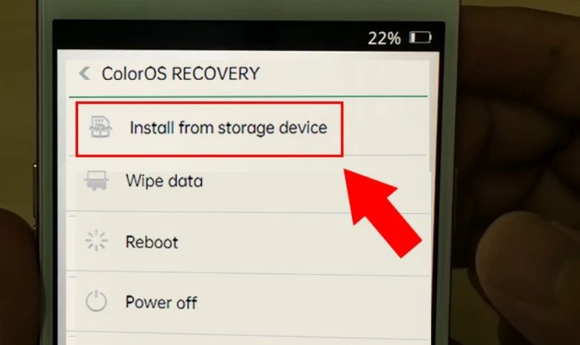 Chọn Install from storage device