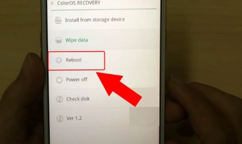 Sử dụng lệnh Reboot trong ColorOS Recovery để sửa lỗi