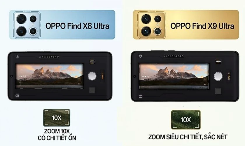 So sánh OPPO Find X9 Ultra vs OPPO Find X8 Ultra về camera