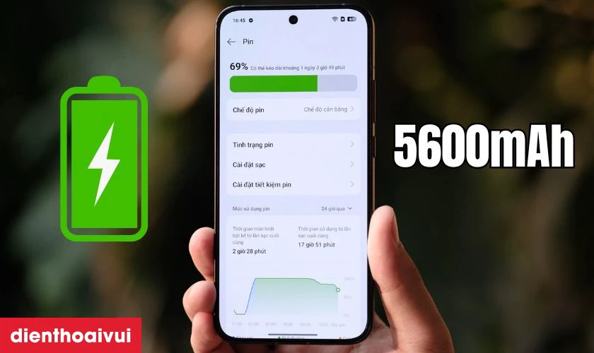 Pin 5600mAh kết hợp c&ugrave;ng sạc nhanh