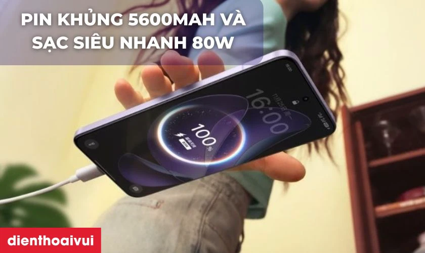 Vi&ecirc;n pin khủng 5600mAh v&agrave; sạc si&ecirc;u nhanh 80W